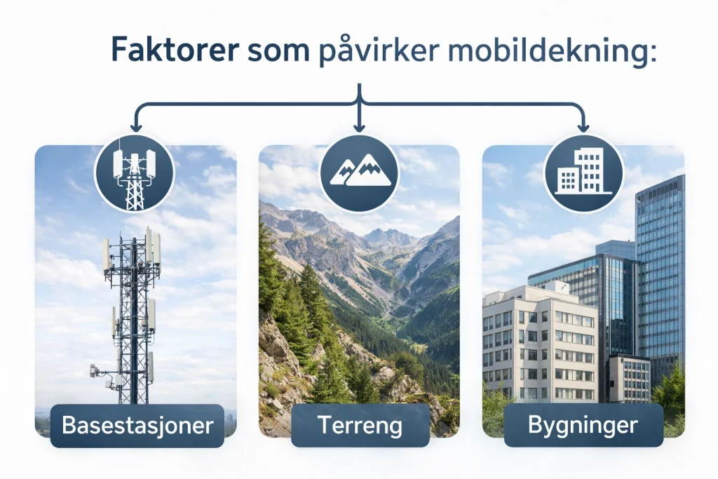 faktorer som påvirker mobildekning som basestasjoner terreng og bygninger i Norge